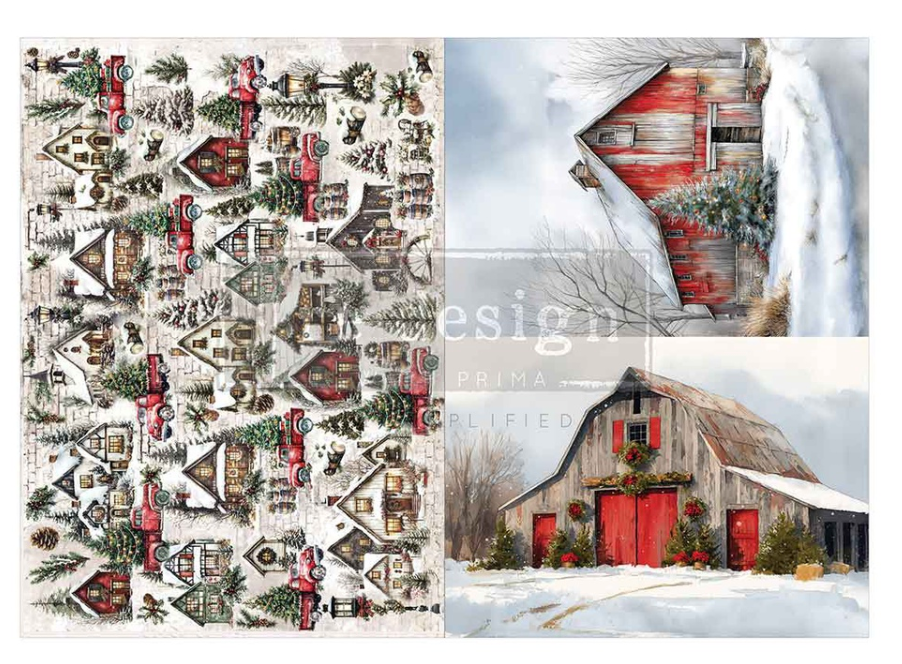 A3 Decoupage Snowy Village Charm
